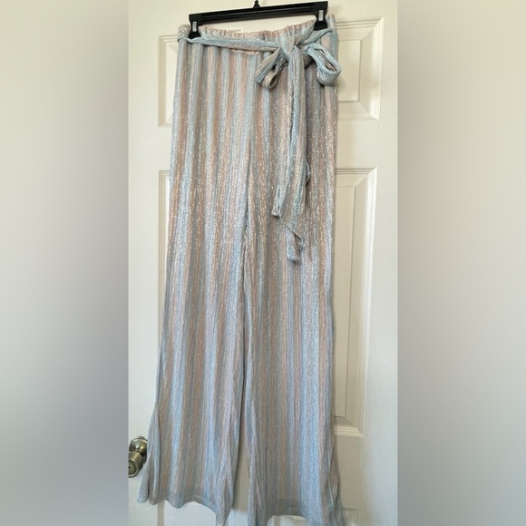 Mestiza New York Reina Trousers High Waist Wide Leg Metallic Pastel Silver M - Picture 14 of 16